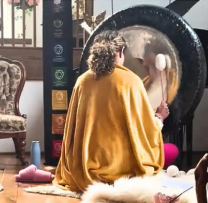Sam playing gong