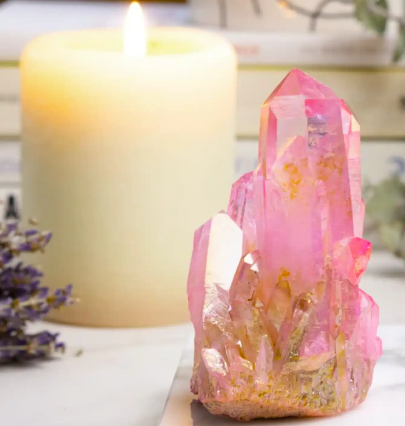 Rose quarts with candle
